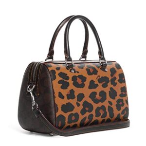 COACH Rowan Satchel In Leather, Leopard/Light Saddle