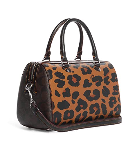 COACH Rowan Satchel In Leather, Leopard/Light Saddle