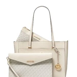 Michael Kors Maisie Large Pebbled Leather 3/1 Tote Bag (Light Cream)