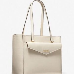 Michael Kors Maisie Large Pebbled Leather 3/1 Tote Bag (Light Cream)