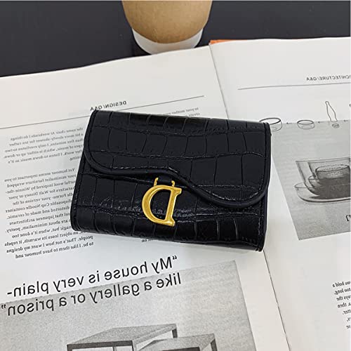 Vnewoka Women Short Wallet Small Fashion Luxury Brand Leather Purse Ladies Card Bag For Women Clutch Female Purse Money Clip Wallet (Wallet, Black)