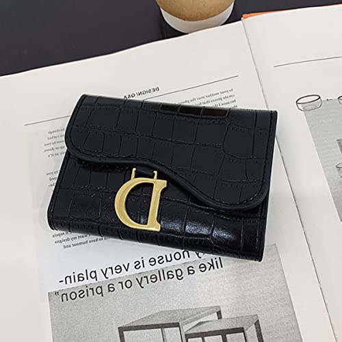 Vnewoka Women Short Wallet Small Fashion Luxury Brand Leather Purse Ladies Card Bag For Women Clutch Female Purse Money Clip Wallet (Wallet, Black)