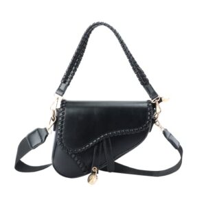 ynport saddle bags purse for women trendy leather shoulder bag knit underarm crossbody bag vintage satchel handbags