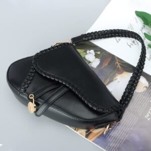 Ynport Saddle Bags Purse for Women Trendy Leather Shoulder Bag Knit Underarm Crossbody Bag Vintage Satchel Handbags