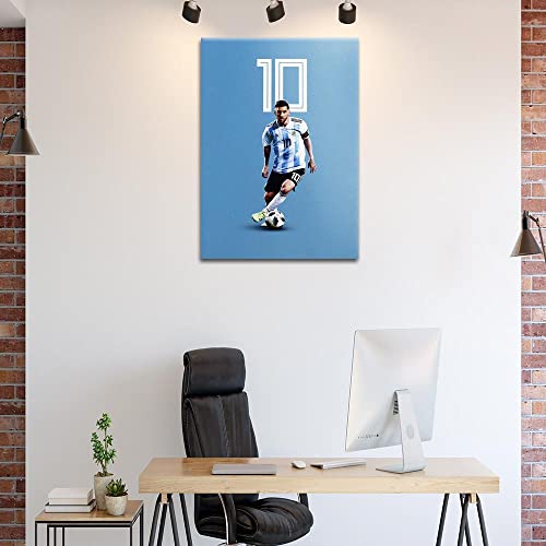 Yasswete Soccer Superstar Lionel Messi Poster for Room Motivational Football Star Canvas Wall Art Sports Themed Wall Decor for Boys Bedroom Livingroom Fans Gift 16x24 Inch Unframed