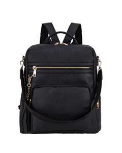 women’s fashion backpack purse with faux leather purse multipurpose design travel handbag shoulder bag with tassel décor (black)