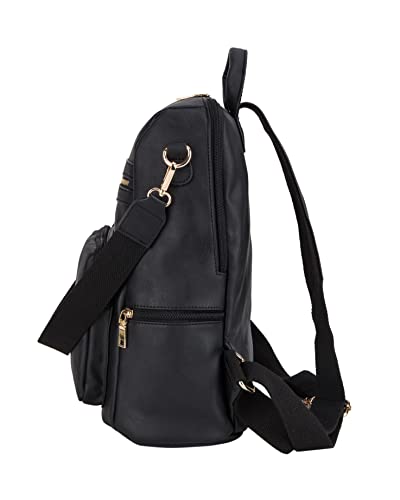 Women’s Fashion Backpack Purse With Faux Leather Purse Multipurpose Design Travel Handbag Shoulder Bag With Tassel Décor (Black)