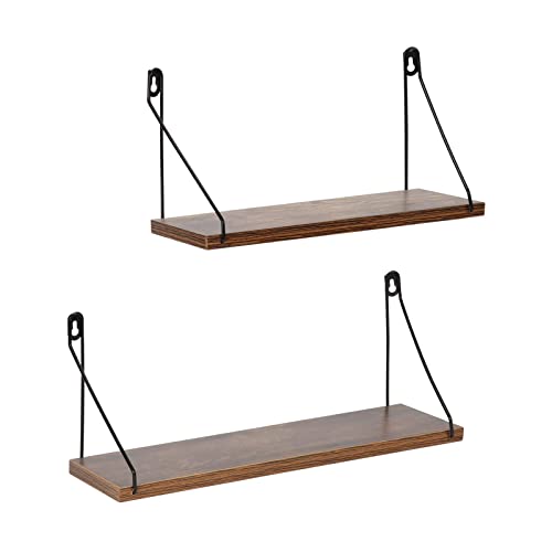 Shelves for Wall Storage, Wall Mounted Shelf for Bedroom Living Room Bathroom Kitchen, Brown (Set of 2)