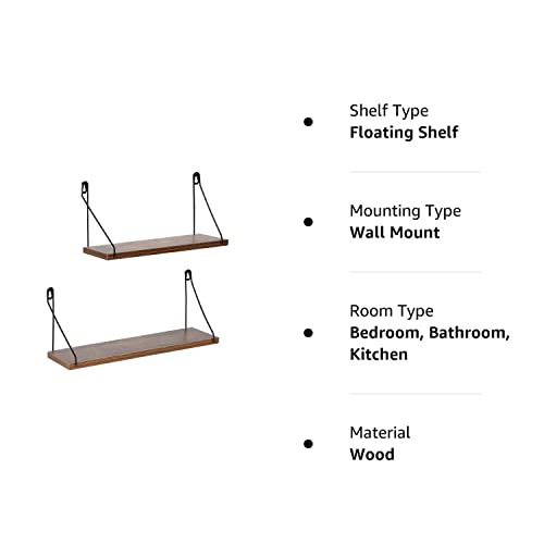 Shelves for Wall Storage, Wall Mounted Shelf for Bedroom Living Room Bathroom Kitchen, Brown (Set of 2)