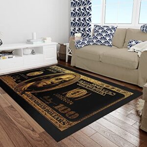 just breathe area rug 4’x6’ money rug luxury 100 dollar bill area rugs collection cash art carpet rug for living room entryway dining room home office, bedroom rug, non-slip, washable, black/gold