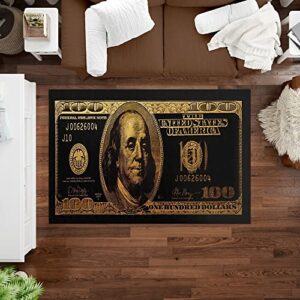 JUST BREATHE Area Rug 4’x6’ Money Rug Luxury 100 Dollar Bill Area Rugs Collection Cash Art Carpet Rug for Living Room Entryway Dining Room Home Office, Bedroom Rug, Non-Slip, Washable, Black/Gold