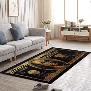 JUST BREATHE Area Rug 4’x6’ Money Rug Luxury 100 Dollar Bill Area Rugs Collection Cash Art Carpet Rug for Living Room Entryway Dining Room Home Office, Bedroom Rug, Non-Slip, Washable, Black/Gold