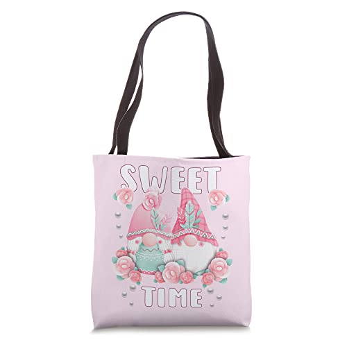 Gnome pair with roses, pink garden gnomes with roses Tote Bag