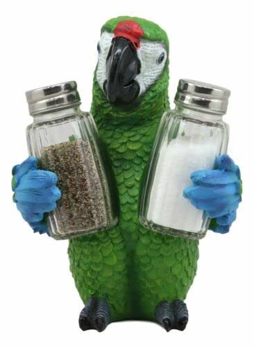 Set Of 1 Tropical Military Macaw Parrot Salt Pepper Shakers