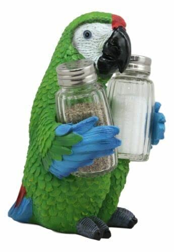 Set Of 1 Tropical Military Macaw Parrot Salt Pepper Shakers