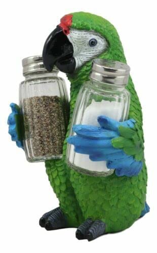 Set Of 1 Tropical Military Macaw Parrot Salt Pepper Shakers