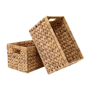 HOMESTEAD Water Hyacinth Storage Baskets with Built-in Handles, Medium Rectangular Wicker Baskets - Set of 2