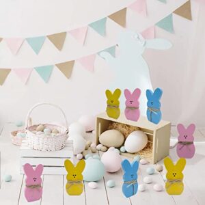 LEIYUDAZI 3pcs Easter Wooden Sign Easter Bunny Table with Ropes Easter Decorations Spring Decorations for Home Spring Decorations for Parties Restaurants Office Home Farmhouse Gifts（Pink Blue Yellow）