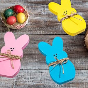LEIYUDAZI 3pcs Easter Wooden Sign Easter Bunny Table with Ropes Easter Decorations Spring Decorations for Home Spring Decorations for Parties Restaurants Office Home Farmhouse Gifts（Pink Blue Yellow）