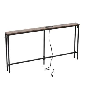 sucrsixbro console table with charging station, 63’’ narrow sofa table, entryway table with outlets and usb ports,easy assembly,living room, bedroom,rustic brown