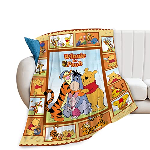 Cute Winnie The Pooh Blanket Soft Warm Cozy Blanket Fuzzy Plush Cartoon Throw Blanket Fleece Flannel Bedding Fans Gift for Kids Adults Couch Sofa 50''X40'', Black