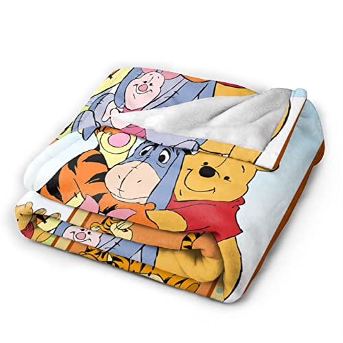 Cute Winnie The Pooh Blanket Soft Warm Cozy Blanket Fuzzy Plush Cartoon Throw Blanket Fleece Flannel Bedding Fans Gift for Kids Adults Couch Sofa 50''X40'', Black