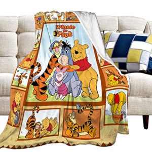 Cute Winnie The Pooh Blanket Soft Warm Cozy Blanket Fuzzy Plush Cartoon Throw Blanket Fleece Flannel Bedding Fans Gift for Kids Adults Couch Sofa 50''X40'', Black