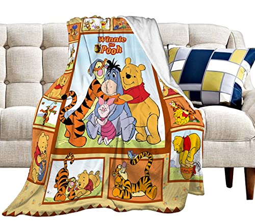 Cute Winnie The Pooh Blanket Soft Warm Cozy Blanket Fuzzy Plush Cartoon Throw Blanket Fleece Flannel Bedding Fans Gift for Kids Adults Couch Sofa 50''X40'', Black