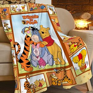 Cute Winnie The Pooh Blanket Soft Warm Cozy Blanket Fuzzy Plush Cartoon Throw Blanket Fleece Flannel Bedding Fans Gift for Kids Adults Couch Sofa 50''X40'', Black