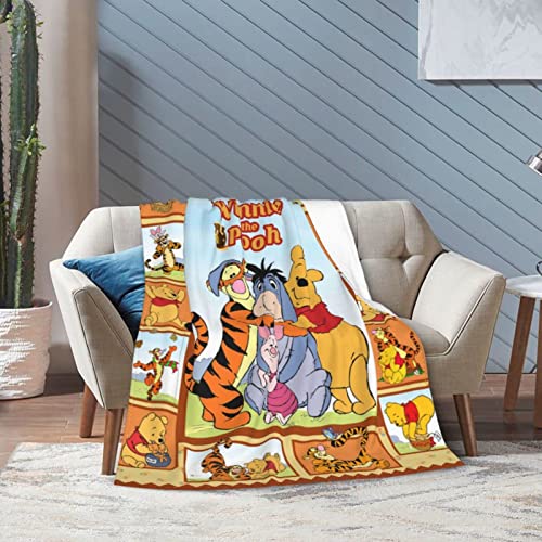 Cute Winnie The Pooh Blanket Soft Warm Cozy Blanket Fuzzy Plush Cartoon Throw Blanket Fleece Flannel Bedding Fans Gift for Kids Adults Couch Sofa 50''X40'', Black