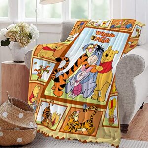 Cute Winnie The Pooh Blanket Soft Warm Cozy Blanket Fuzzy Plush Cartoon Throw Blanket Fleece Flannel Bedding Fans Gift for Kids Adults Couch Sofa 50''X40'', Black