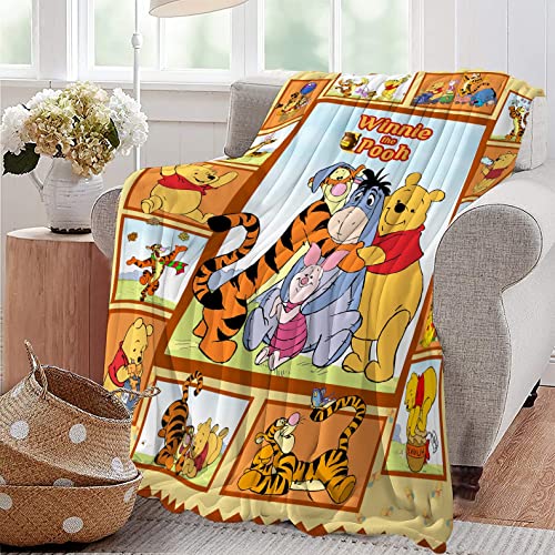 Cute Winnie The Pooh Blanket Soft Warm Cozy Blanket Fuzzy Plush Cartoon Throw Blanket Fleece Flannel Bedding Fans Gift for Kids Adults Couch Sofa 50''X40'', Black