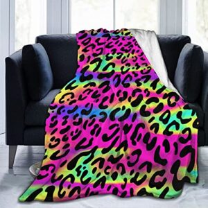 Neon Animal Leopard Spots Blankets Throw Blanket 3D Printed Soft Comfortable Flannel Fleece Throws for Bed Couch Sofa Floor Car and Home Decor 80"X60"(Adult)