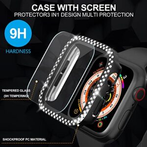 Suoman 4-Pack for Apple Watch 44mm Diamonds Screen Protector Case Series 6/5/4/Series SE 2, for iWatch 44mm Ultra-Thin Tempered Glass+Diamonds Protection Cover (Four Colors for Apple Watch 44mm)