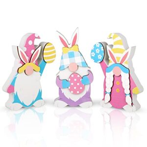 treory easter decorations for the home, 3 pcs easter bunny shape gnome freestanding wooden table centerpiece signs easter gnomes for tabletop home tiered tray decor farmhouse for easter gifts