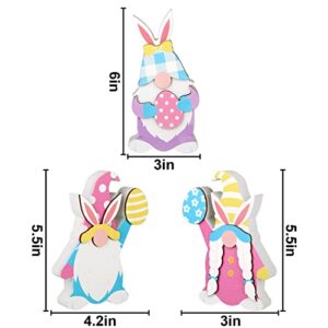 Treory Easter Decorations for The Home, 3 pcs Easter Bunny Shape Gnome Freestanding Wooden Table Centerpiece Signs Easter Gnomes for Tabletop Home Tiered Tray Decor Farmhouse for Easter Gifts