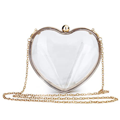 Rejolly Clear Acrylic Clutch Evening Purse Heart Shaped Bags for Women Transparent Novelty Small Mini Handbag Crossbody Bag