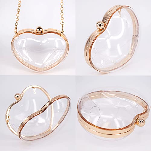 Rejolly Clear Acrylic Clutch Evening Purse Heart Shaped Bags for Women Transparent Novelty Small Mini Handbag Crossbody Bag