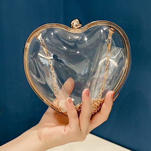 Rejolly Clear Acrylic Clutch Evening Purse Heart Shaped Bags for Women Transparent Novelty Small Mini Handbag Crossbody Bag