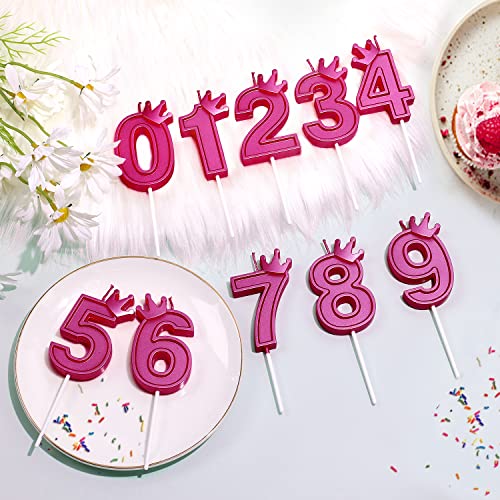 3inch Birthday Number Candle, 3D Candle Cake Topper with Crown Cake Numeral Candles Number Candles for Birthday Anniversary Parties (Rose Pink, 8)