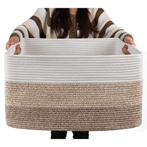 oiahomy large blanket basket, rectangle woven baskets for storage, nursery cotton rope basket living room, toy basket for organizing, large baskets with handle-22”x17”x12”-gradient yellow
