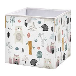 kigai cute bear fox hedgehog cube storage bins – 11x11x11 in large foldable storage basket fabric storage baskes organizer for toys, books, shelves, closet, home decor