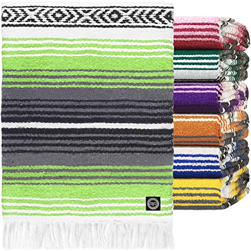 Orizaba Original Lime Green Grey White Authentic Hand Made Mexican Blanket | 50 Color Options | Yoga Blanket | Falsa | Serape | Throw | 71 x 55