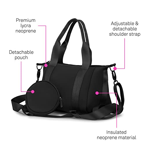 MYTAGALONGS Nano Crossbody Tote Bag For Women - Includes a Detachable Shoulder Strap & a Zippered Pouch l Perfect Nano Tote Bag for Everyday Hustle l Made of Premium Neoprene - Everleigh Onyx