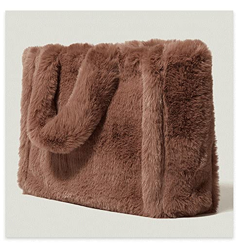 Fuzzy Furry Tote Bag Large Purse Faux Fur Fluffy Totes Shoulder Bags Women Plush Handbag Cute Winter Fashion Purses (red)