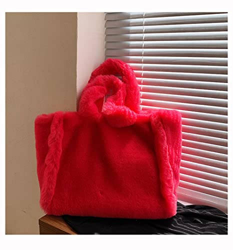 Fuzzy Furry Tote Bag Large Purse Faux Fur Fluffy Totes Shoulder Bags Women Plush Handbag Cute Winter Fashion Purses (red)