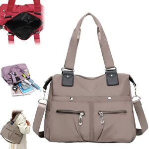 qinmao 2023 large capacity waterproof multi pocket nylon shoulder bag,women tote bags,crossbody handbag with pockets (khaki)
