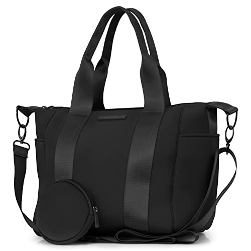 MYTAGALONGS Mini Crossbody Tote Bag For Women - Includes a Detachable Shoulder Strap & a Zippered Pouch l Perfect Mini Tote Bag for Everyday Hustle l Made of Premium Neoprene - Everleigh Onyx