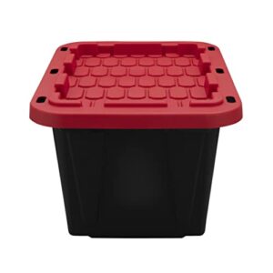 12 Gallon Snap Lid Stackable Plastic Storage Tote. Storage Box Plastic With Lid, Stackable and Nestable, For Clothes, Toys, Books, Snacks, Shoes and Grocery Storage Box, Black Base/Red Lid