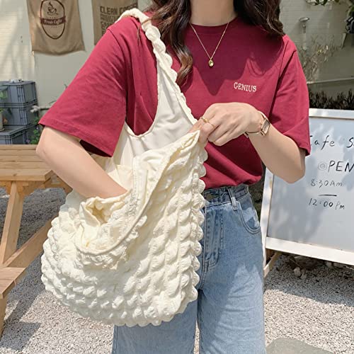 JBB Women Shoulder Tote Bag Pleated Cloud Shopping Handbag Undershirt Bags Students Simple Fashion Bubble Flower Summer